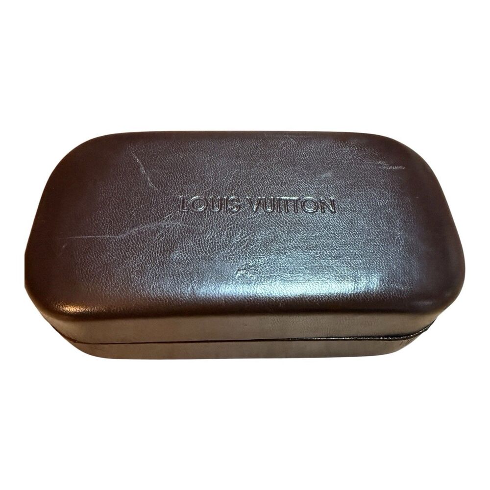 Louis Vuitton Brown Leather Clamshell Glasses Eyeglasses Case Only